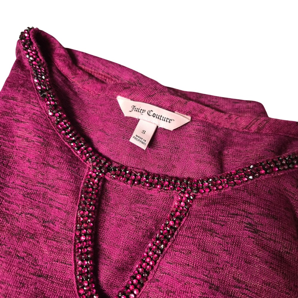 Juicy Couture Womens Pink Space Dye Rhinestone Keyhole 3/4 Long Sleeve Top Small